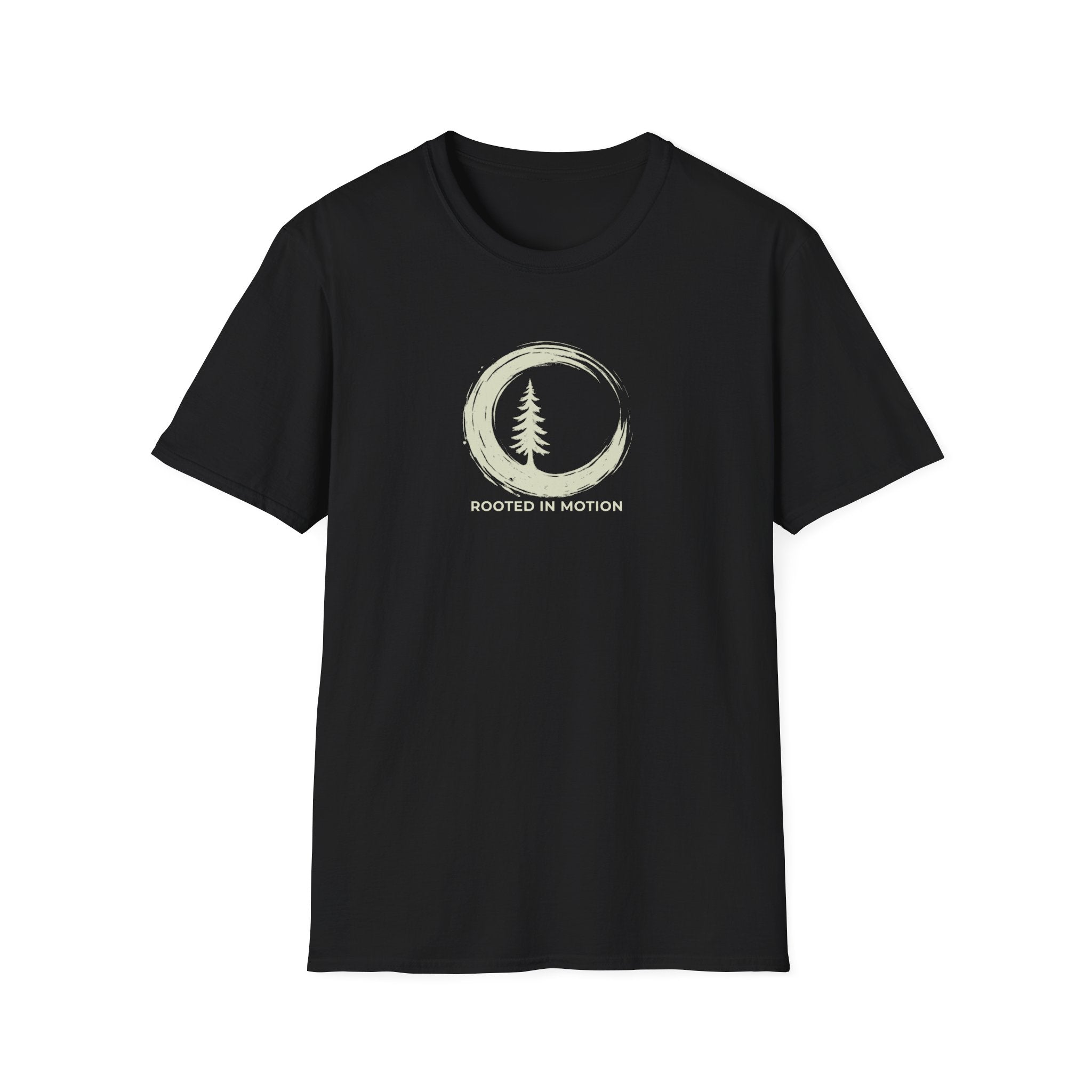 Rooted In Motion Tree Enso Bold with text Tee