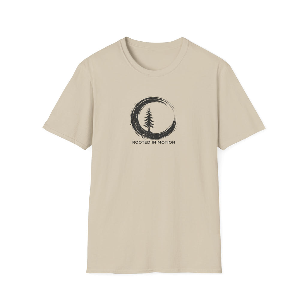 Rooted In Motion Tree Enso Bold with text Tee