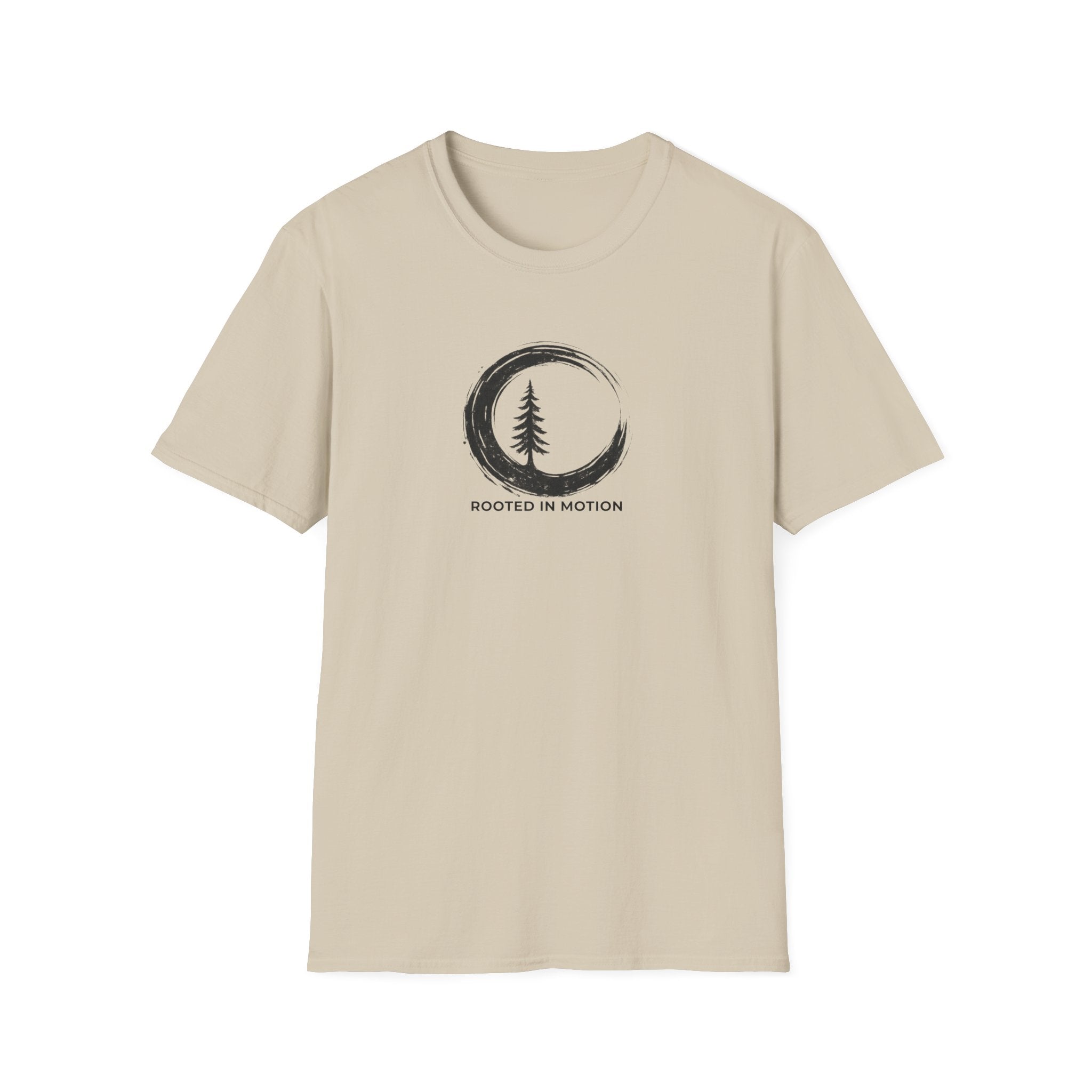 Rooted In Motion Tree Enso Bold with text Tee